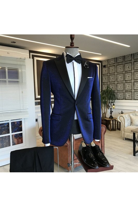 Baron Royal Blue Velvet Peaked Lapel Slim Fit Wedding Suits For Men