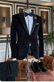 Fashion All Black Velvet 2 Pieces Peaked Lapel Wedding Suits For Men