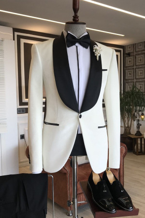 Michael Chic White Shawl Lapel Wedding Suit For Grooms Michael Chic White Shawl Lapel Wedding Suit For Grooms