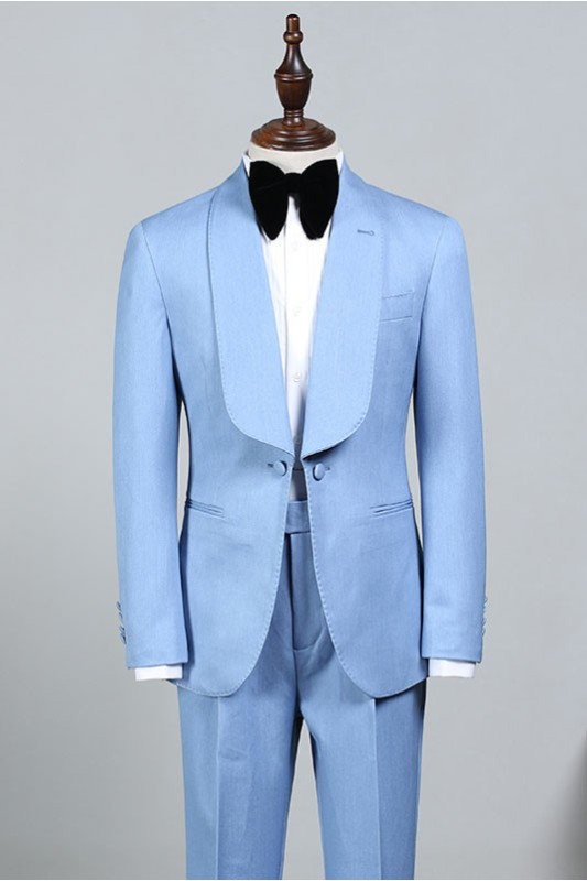 Rock Fashion Sky Blue Bespoke Slim Fit Wedding Suit For Grooms
