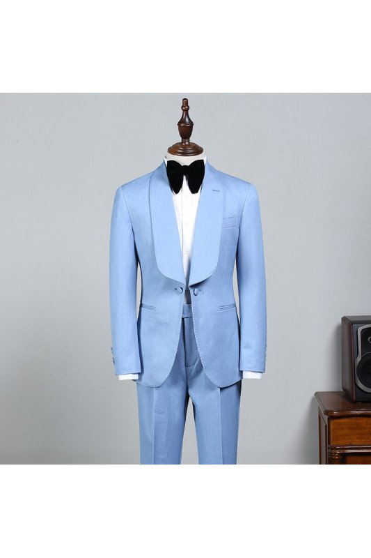 Rock Fashion Sky Blue Bespoke Slim Fit Wedding Suit For Grooms