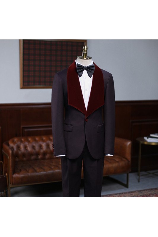 Alexander Modern Burgundy 2 Pieces With Velvet Lapel Wedding Suit for Men