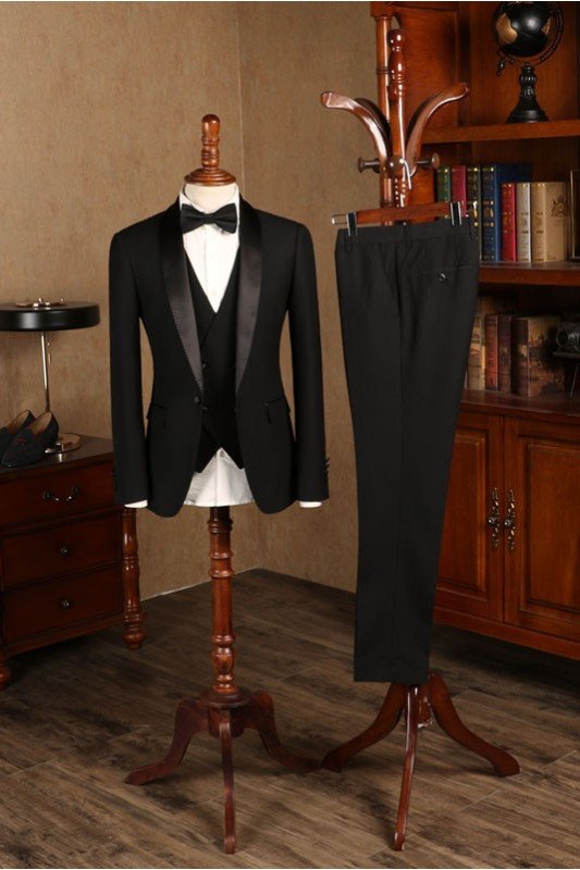 Baldwin Bespoke Black 3 Pieces Custom Wedding Suit For Grooms