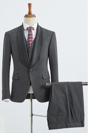 Bennett trendy dark gray 3 pieces Best Fitted wedding suit for grooms