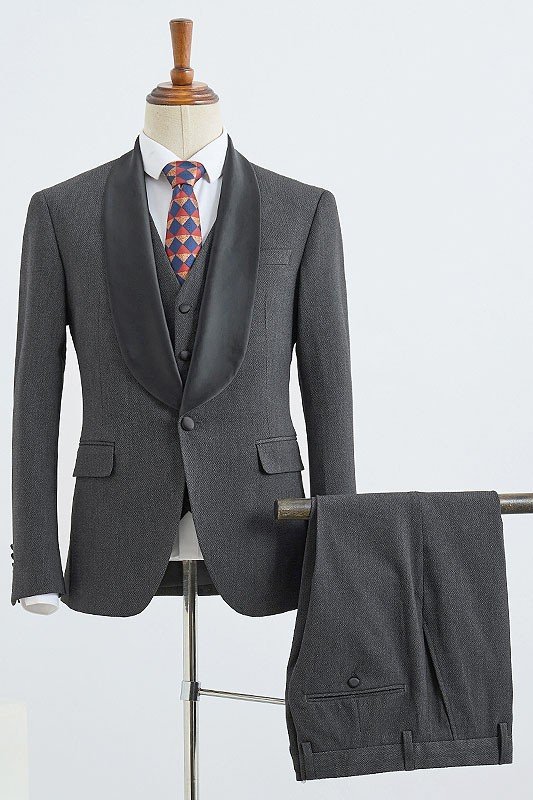 Bennett trendy dark gray 3 pieces Best Fitted wedding suit for grooms