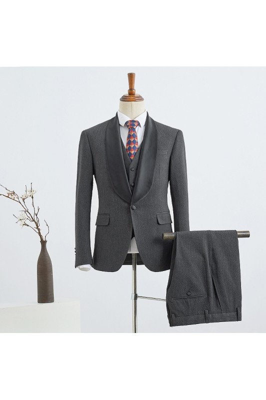 Bennett trendy dark gray 3 pieces Best Fitted wedding suit for grooms