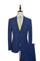 Stylish Flap Pocket Peak Lapel Grey Checked Navy Blue Mens Suits