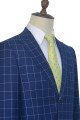 Stylish Flap Pocket Peak Lapel Grey Checked Navy Blue Mens Suits