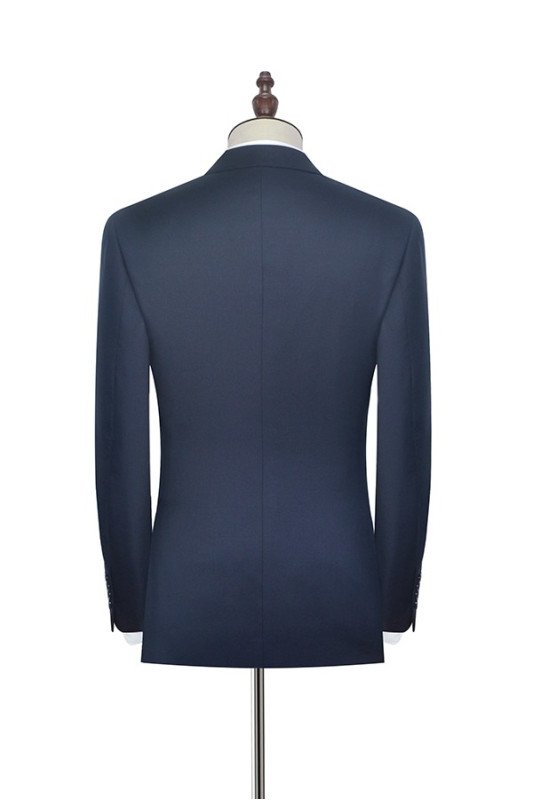 Dark Navy Peak Lapel Double Breasted Business Mens Suits for Formal with Three Piece