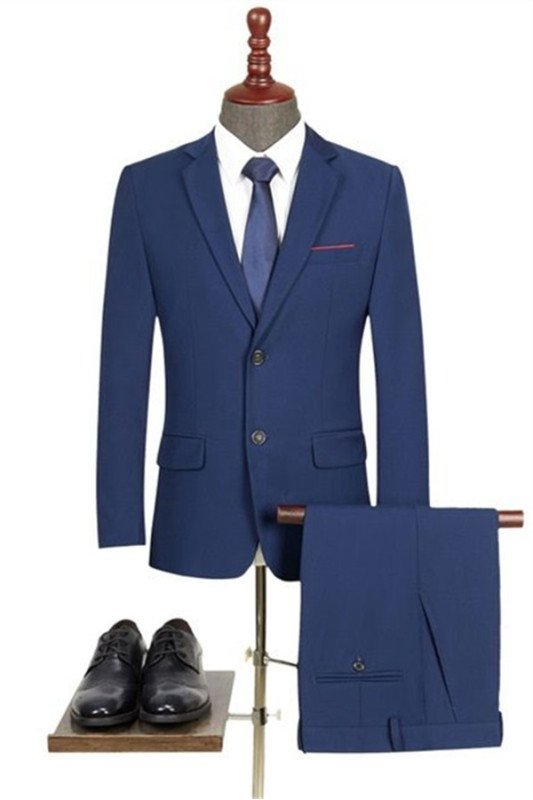 Latest Navy Blue Business Men Suits | Two Buttons Solid Slim Tuxedo