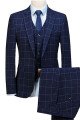 Navy Blue Three Pieces Plaid Mens Suits | Best Fitted Notched Lapel Tuxedos