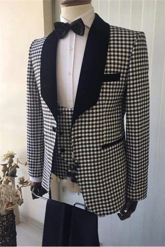 Modern Checks Prom Suit with Three Pieces | Black Formal Business Men Suits