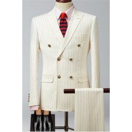 Beige Stylish Double Breast Tuxedo | Formal Stripe Business Men Suits Two Pieces Beige Stylish Double Breast Tuxedo | Formal Stripe Business Men Suits Two Pieces