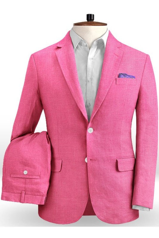 Latest Fuchsia Linen Men Suit | Formal Best Fitted Blazer Summer Beach Tuxedo