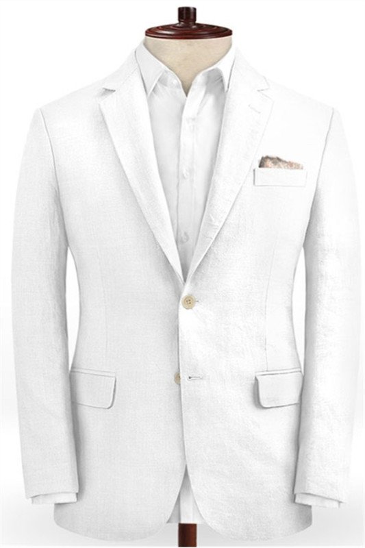 Summer White Two Piece Linen Men Suit | Best Fitted Groom Prom Wedding Suit Set