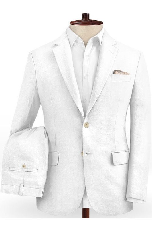 Summer White Two Piece Linen Men Suit | Best Fitted Groom Prom Wedding Suit Set