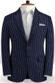 New Arrival Dark Blue Linen Formal Tuxedo | Business Striped Two Pieces Men Suits