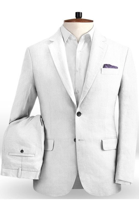 Linen for Summer White Groom Tuxedos | Stylish Notch Lapel Men Business Suits