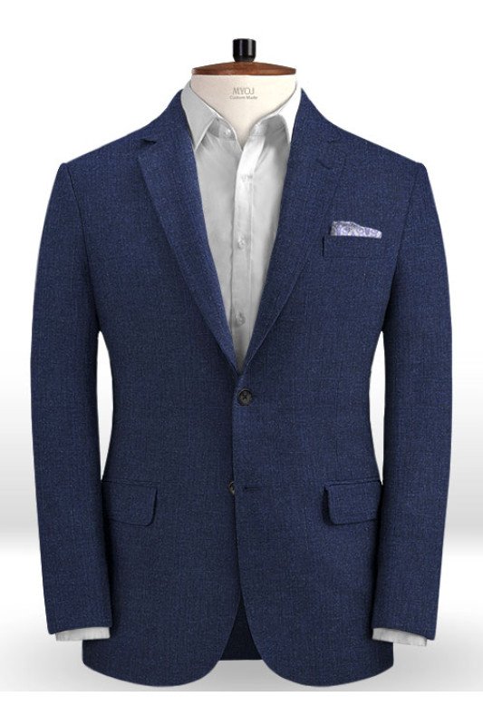 Latest Design Summer Dark Blue Linen Men Suit | Cutsom Best Fitted Two Piece Tuxedo