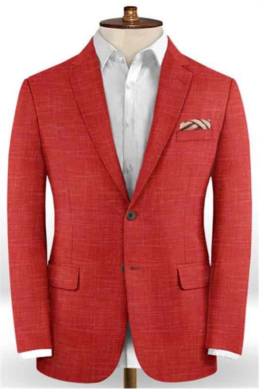 Summer Red Linen Men Suits Set | Close Fitting Prom Wear Tuxedo for Men