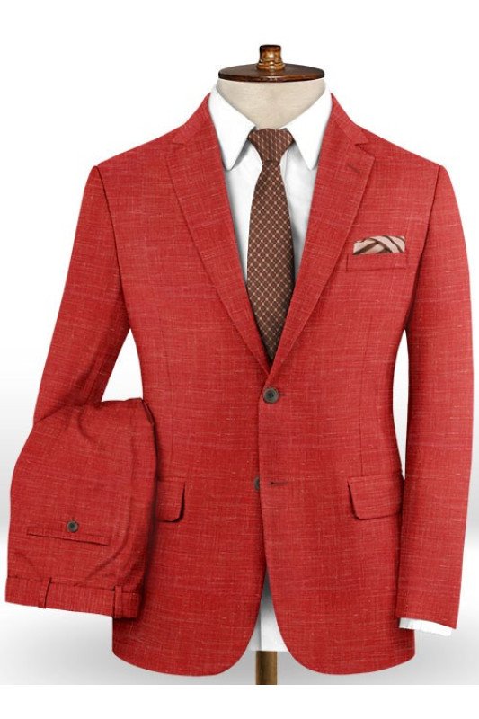 Summer Red Linen Men Suits Set | Close Fitting Prom Wear Tuxedo for Men