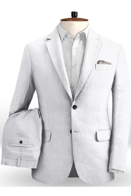 White Linen Beach Wedding Suits with Pants | Chic Groom Wedding Tuxedos Man Blazers