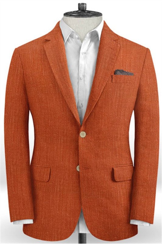Summer Orange Linen Men Suits with Two Pieces | Slim Fit Formal Party Prom Blazer Suit