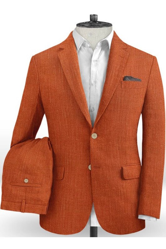 Summer Orange Linen Men Suits with Two Pieces | Slim Fit Formal Party Prom Blazer Suit