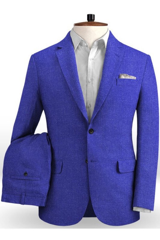 Royal Blue Prom Men Suits | Bespoke Linen Two Pieces Tuxedo