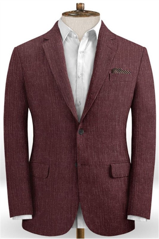 Burgundy Business Men Suits | Notched Lapel Linen Tuxedo