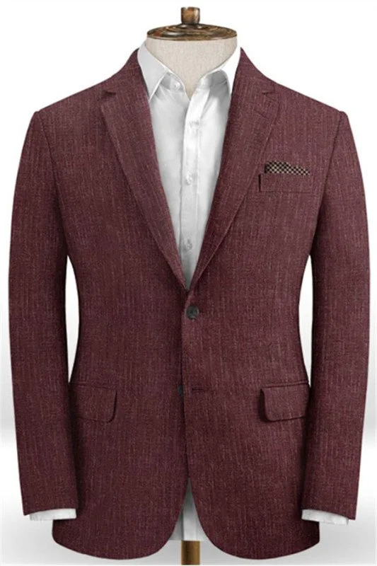Burgundy Business Men Suits | Notched Lapel Linen Tuxedo Burgundy Business Men Suits | Notched Lapel Linen Tuxedo