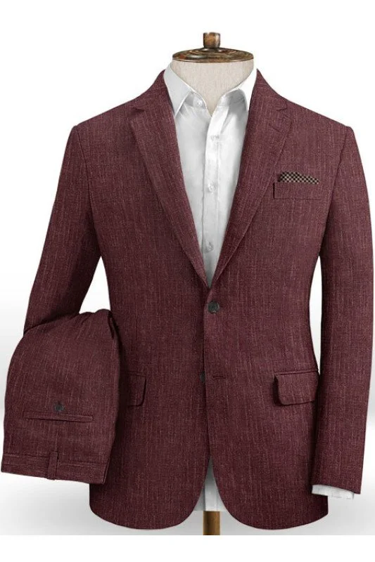 Burgundy Business Men Suits | Notched Lapel Linen Tuxedo Burgundy Business Men Suits | Notched Lapel Linen Tuxedo