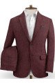 Burgundy Business Men Suits | Notched Lapel Linen Tuxedo