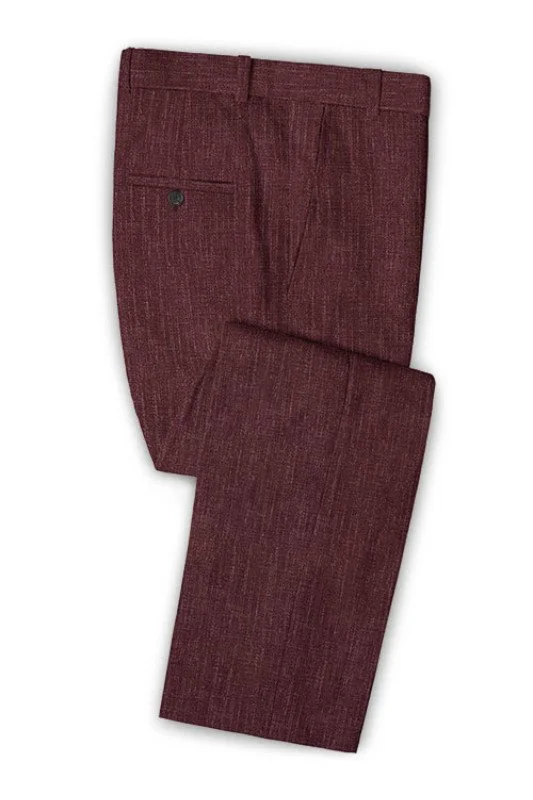 Burgundy Business Men Suits | Notched Lapel Linen Tuxedo Burgundy Business Men Suits | Notched Lapel Linen Tuxedo