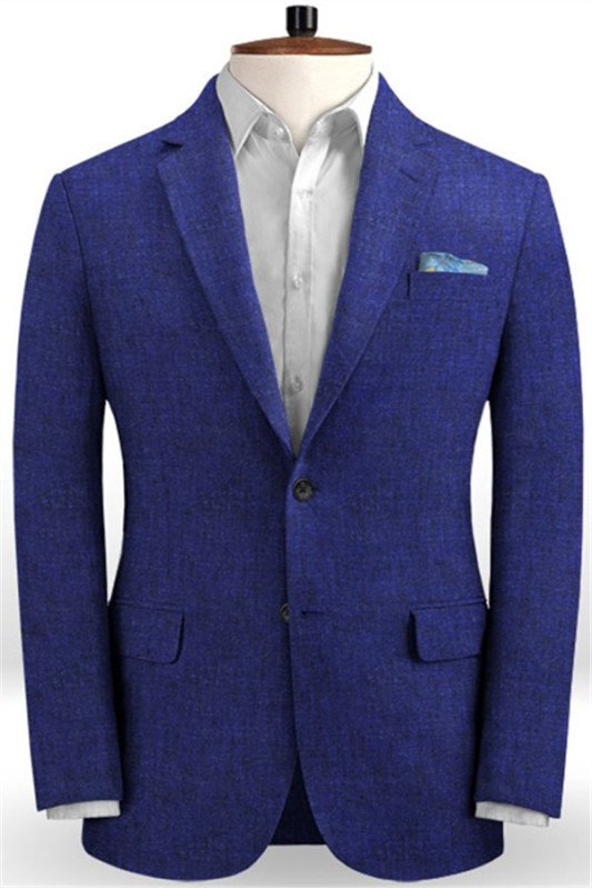 Royal Blue Linen Casual Men Suit | Bespoke Summer Beach Prom Tuxedo for Men