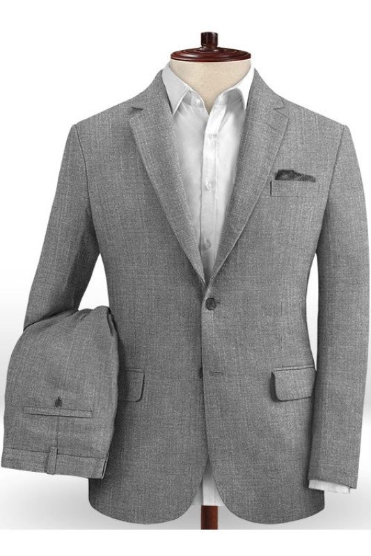 Gray Two Pieces Beach Groom Suits | Linen Slim Fit Wedding Business Tuxedo