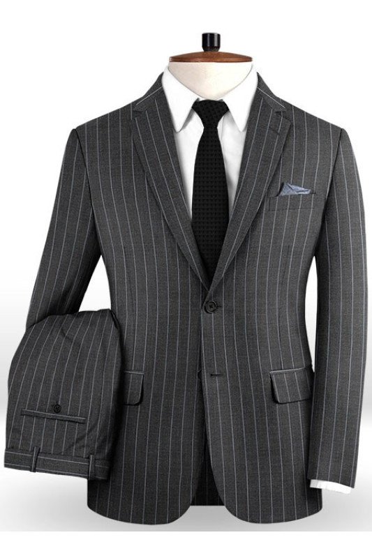 New Smoking Gray Men Suits For Business | Chic Striped Notch Lapel Tuxedo