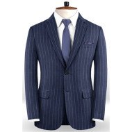 Dark Blue Business Formal Suits | Chic Two Buttons Striped Tuxedo Dark Blue Business Formal Suits | Chic Two Buttons Striped Tuxedo