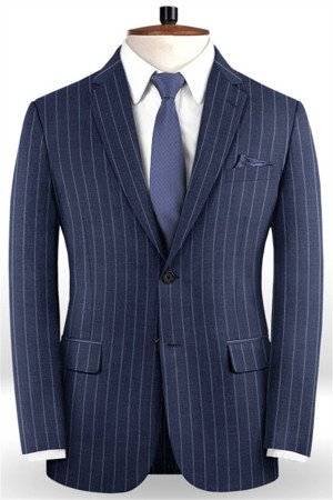 Dark Blue Business Formal Suits | Chic Two Buttons Striped Tuxedo Dark Blue Business Formal Suits | Chic Two Buttons Striped Tuxedo