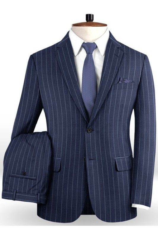 Dark Blue Business Formal Suits | Chic Two Buttons Striped Tuxedo