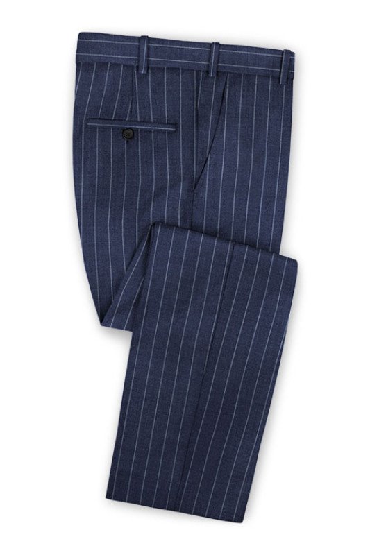 Dark Blue Business Formal Suits | Chic Two Buttons Striped Tuxedo