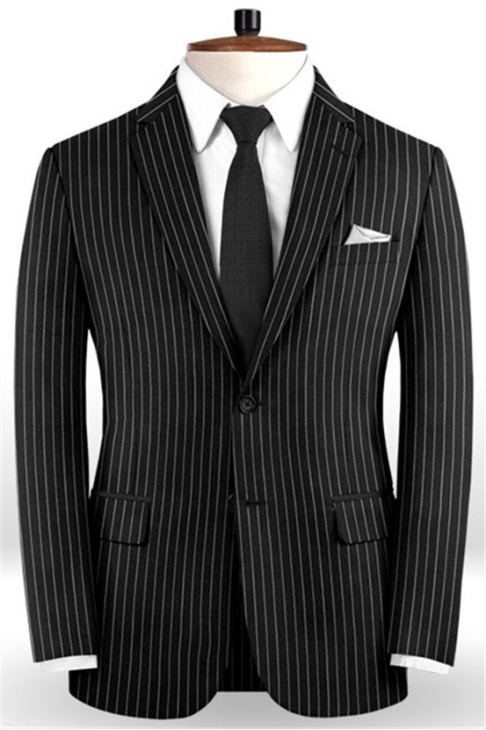 NewArrival Black Business Men Suits | Wedding Two Piece Striped Groom Tuxedos