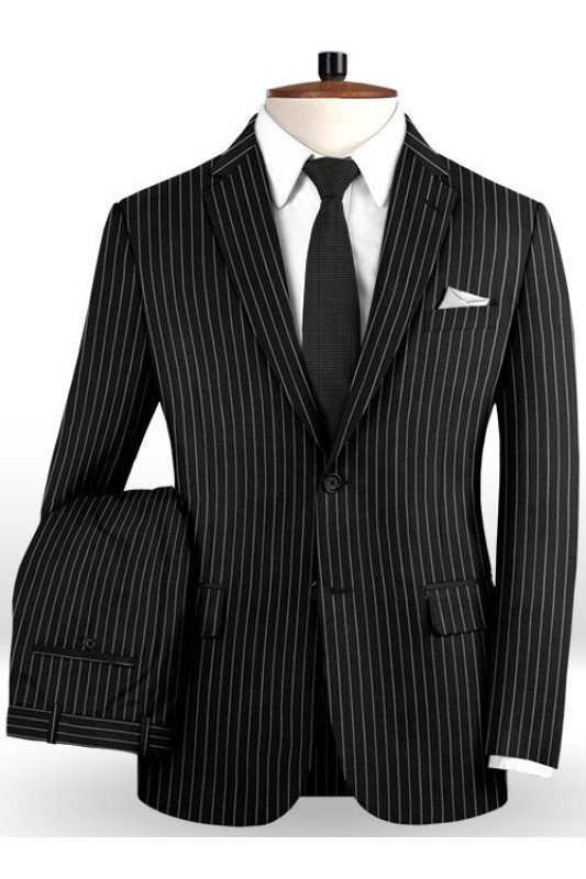 NewArrival Black Business Men Suits | Wedding Two Piece Striped Groom Tuxedos