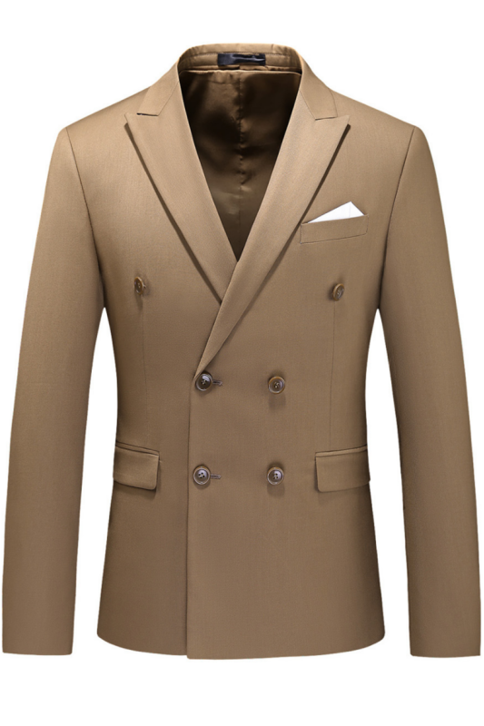 Latest Design Peak Lapel Double Breasted Coffee Men Suits for Formal