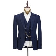 Stylish Dark Blue Three-Piece Chic Peaked Lapel Wedding Men Suits