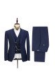 Stylish Dark Blue Three-Piece Chic Peaked Lapel Wedding Men Suits