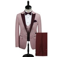 Burgundy Peak Lapel Men Prom Suits | Chic Pink One Button Wedding Tuxedos Burgundy Peak Lapel Men Prom Suits | Chic Pink One Button Wedding Tuxedos