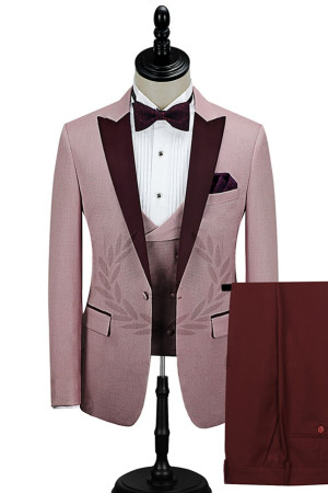 Burgundy Peak Lapel Men Prom Suits | Chic Pink One Button Wedding Tuxedos Burgundy Peak Lapel Men Prom Suits | Chic Pink One Button Wedding Tuxedos