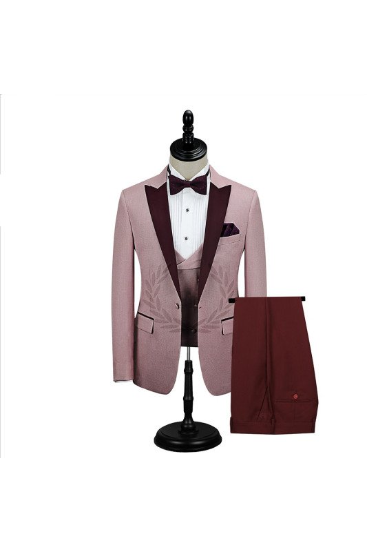 Burgundy Peak Lapel Men Prom Suits | Chic Pink One Button Wedding Tuxedos