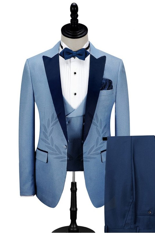 Dark Navy Peak Lapel Men Prom Suits | Fashion Blue Wedding Tuxedos